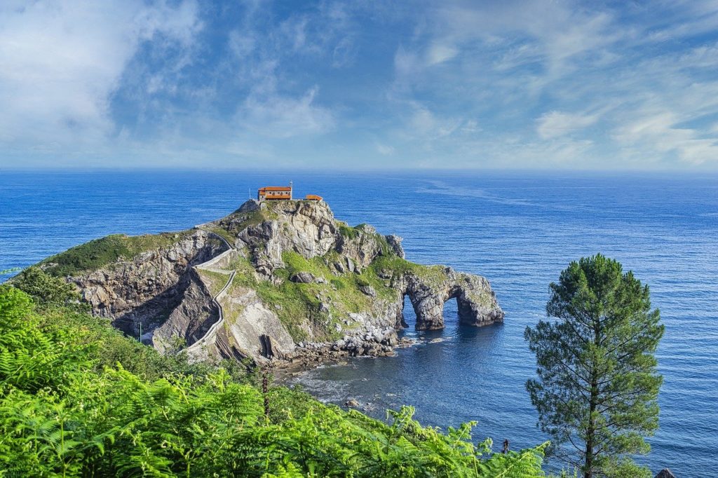 island, church, sea